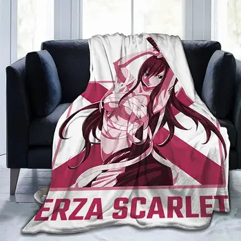 Одеяло из аниме Fairy Tail Erza Scarlet Классическое Всесезонное Одеяло, Фланелевые Одеяла, Подходящие для Кровати, Глубокого кресла, Дивана, Гостиной