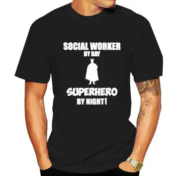 Создайте свой собственный логотип, винтажные футболки, мужские футболки с круглым вырезом, социальный работник на день, супергерой, забавные футболки по уходу за детьми